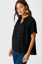 Black Cotton Linen Lombard Blouse